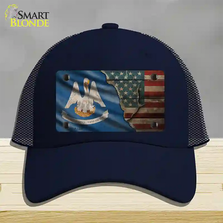 Louisiana/American Flag Novelty License Plate Hat Mesh / Navy