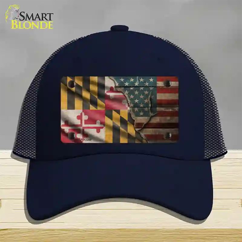 Maryland/American Flag Novelty License Plate Hat Mesh / Navy