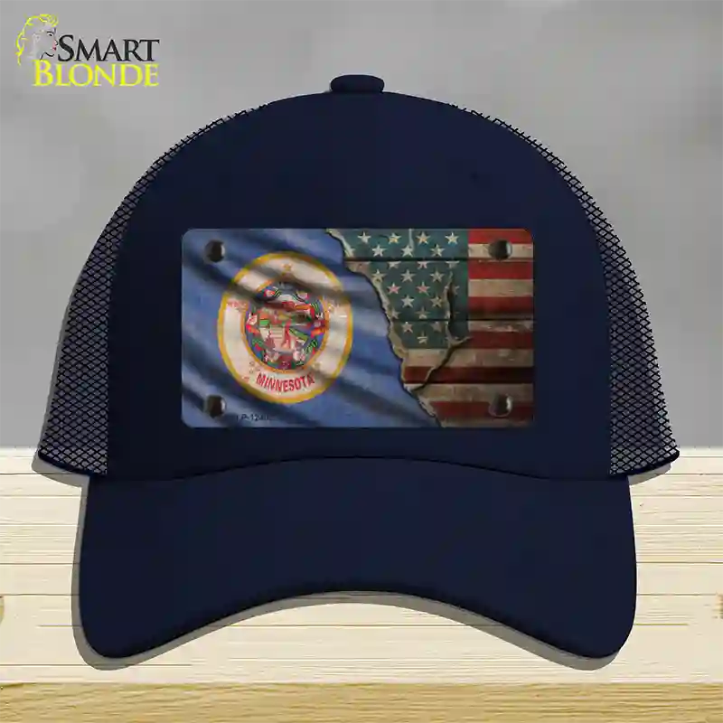 Minnesota/American Flag Novelty License Plate Hat Mesh / Navy