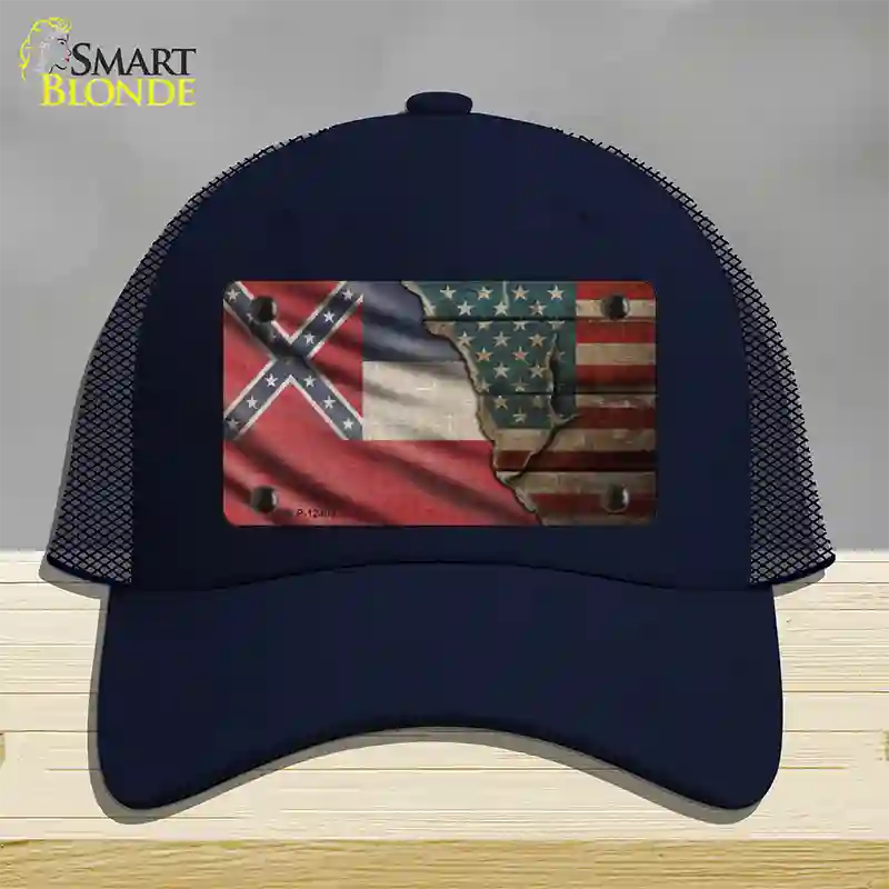 Mississippi/American Flag Novelty License Plate Hat Mesh / Navy