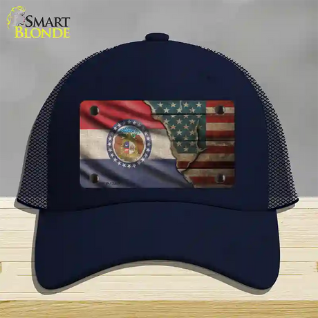 Missouri/American Flag Novelty License Plate Hat Mesh / Navy