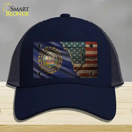 New Hampshire/American Flag Novelty License Plate Hat Mesh / Navy