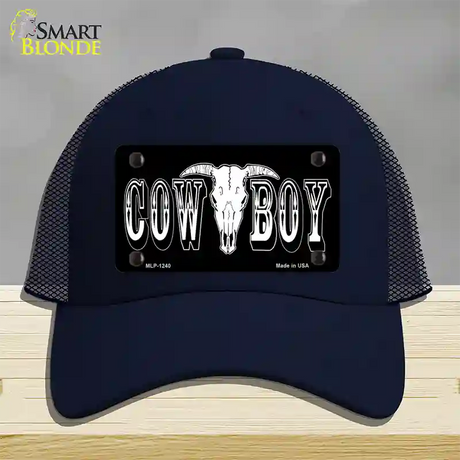 Cowboy Longhorn Skull Novelty License Plate Hat Mesh / Navy