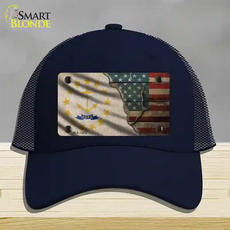 Rhode Island/American Flag Novelty License Plate Hat Mesh / Navy