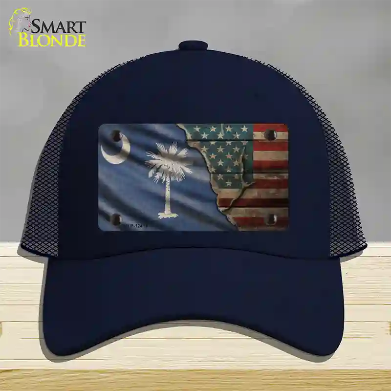 South Carolina/American Flag Novelty License Plate Hat Mesh / Navy