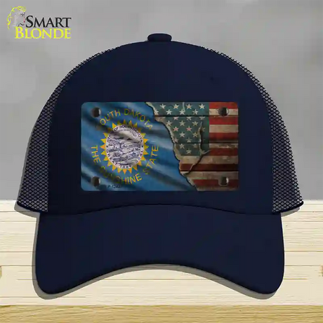 South Dakota/American Flag Novelty License Plate Hat Mesh / Navy