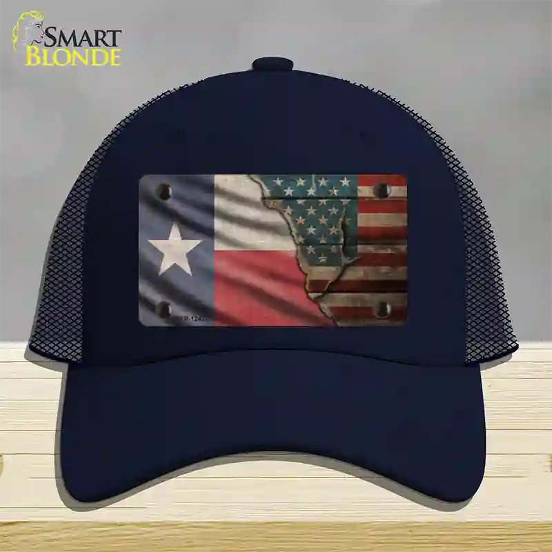 Texas/American Flag Novelty License Plate Hat Mesh / Navy