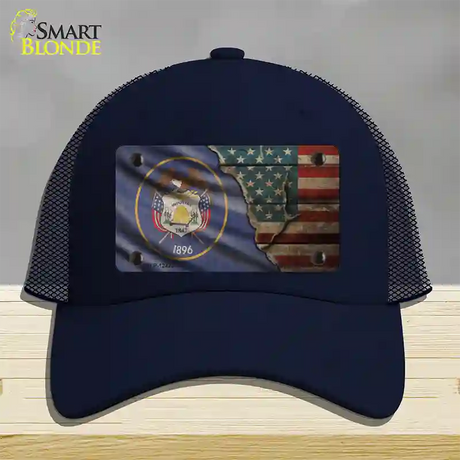 Utah/American Flag Novelty License Plate Hat Mesh / Navy