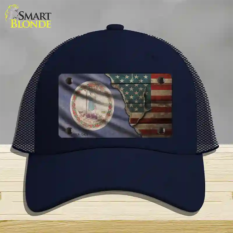 Virginia/American Flag Novelty License Plate Hat Mesh / Navy