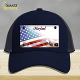 Maryland State with American Flag Novelty License Plate Hat Mesh / Navy