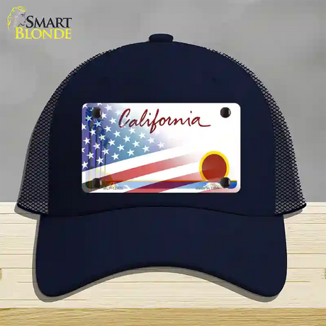 California Palm Plate American Flag Novelty License Plate Hat Mesh / Navy