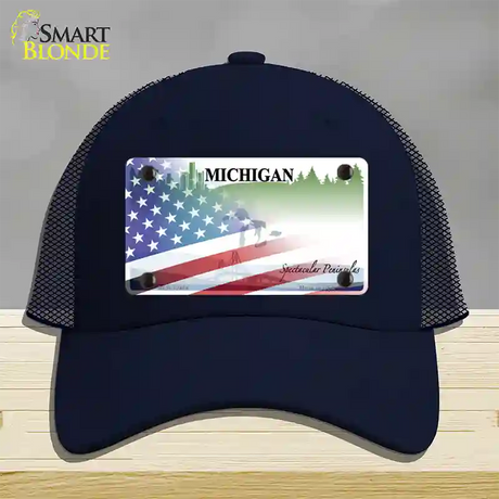 Michigan Peninsulas Plate American Flag Novelty License Plate Hat Mesh / Navy