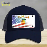 Florida Orange with American Flag Novelty License Plate Hat Mesh / Navy