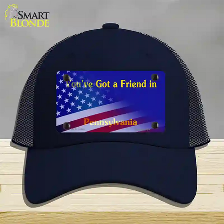 Pennsylvania Blue with American Flag Novelty License Plate Hat Mesh / Navy