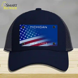 Michigan Great Lakes Plate American Flag Novelty License Plate Hat Mesh / Navy