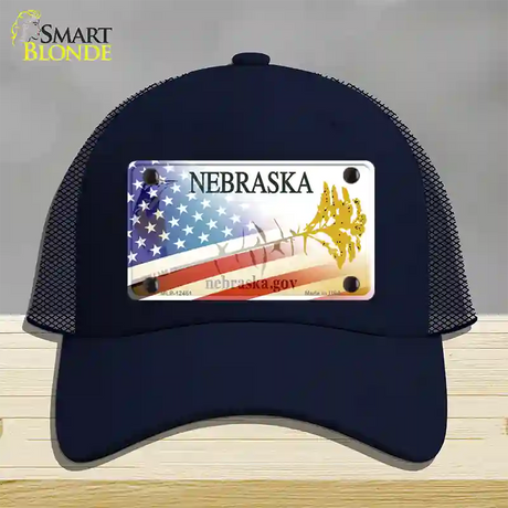 Nebraska Plate American Flag Novelty License Plate Hat Mesh / Navy