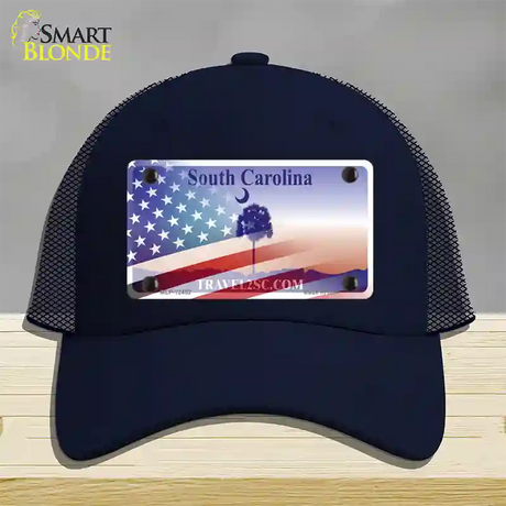 South Carolina Travel Plate American Flag Novelty License Plate Hat Mesh / Navy