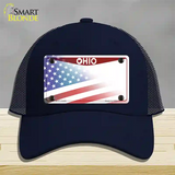 Ohio State American Flag Novelty License Plate Hat Mesh / Navy