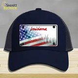 Louisiana 200 Years with American Flag Novelty License Plate Hat Mesh / Navy