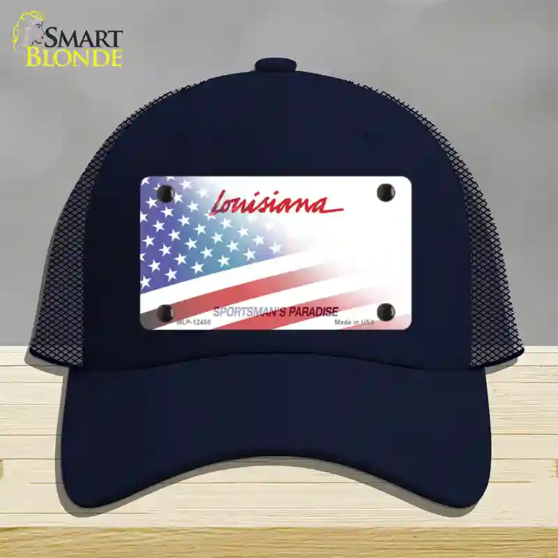 Louisiana Plate American Flag Novelty License Plate Hat Mesh / Navy