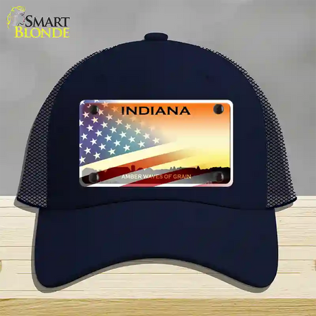 Indiana Amber Waves Plate American Flag Novelty License Plate Hat Mesh / Navy