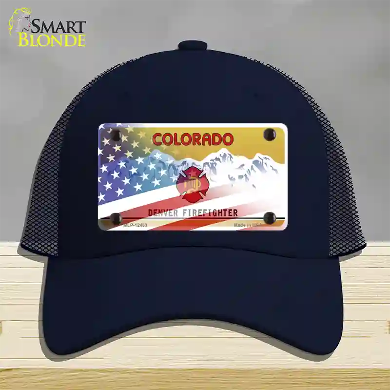 Colorado Firefighter Plate American Flag Novelty License Plate Hat Mesh / Navy