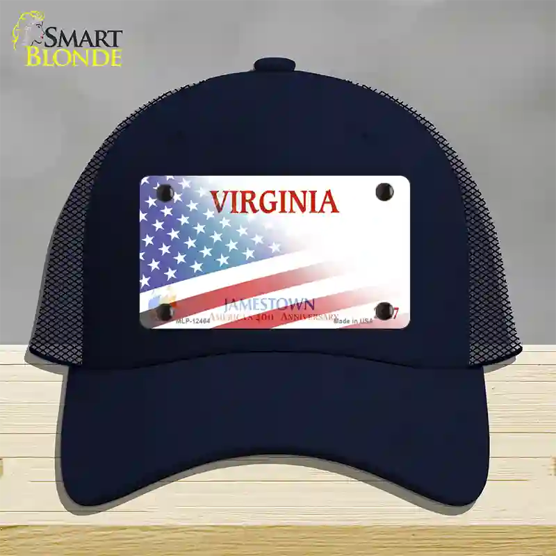 Virginia Jamestown with American Flag Novelty License Plate Hat Mesh / Navy