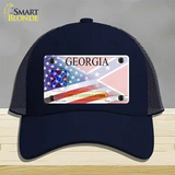 Georgia Confederate Flag American Flag Novelty License Plate Hat Mesh / Navy