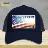 Georgia Peach with American Flag Novelty License Plate Hat Mesh / Navy