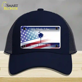 South Carolina Blue with American Flag Novelty License Plate Hat Mesh / Navy