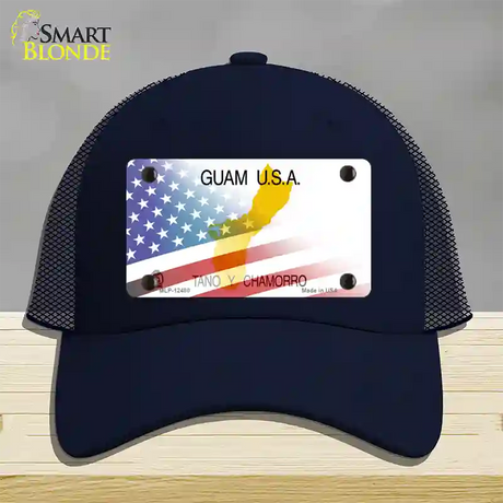 Guam with American Flag Novelty License Plate Hat Mesh / Navy