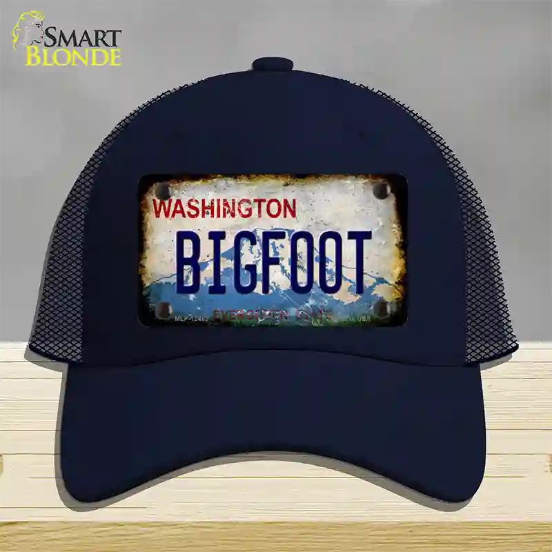 Bigfoot Washington Rusty Novelty License Plate Hat Mesh / Navy