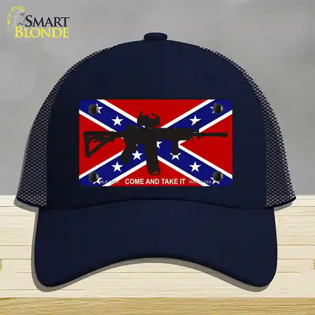 Come and Take It Confederate Flag Novelty License Plate Hat Mesh / Navy