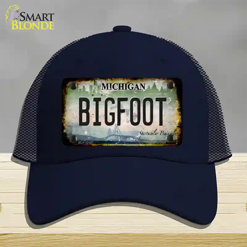 Bigfoot Michigan Novelty License Plate Hat Mesh / Navy