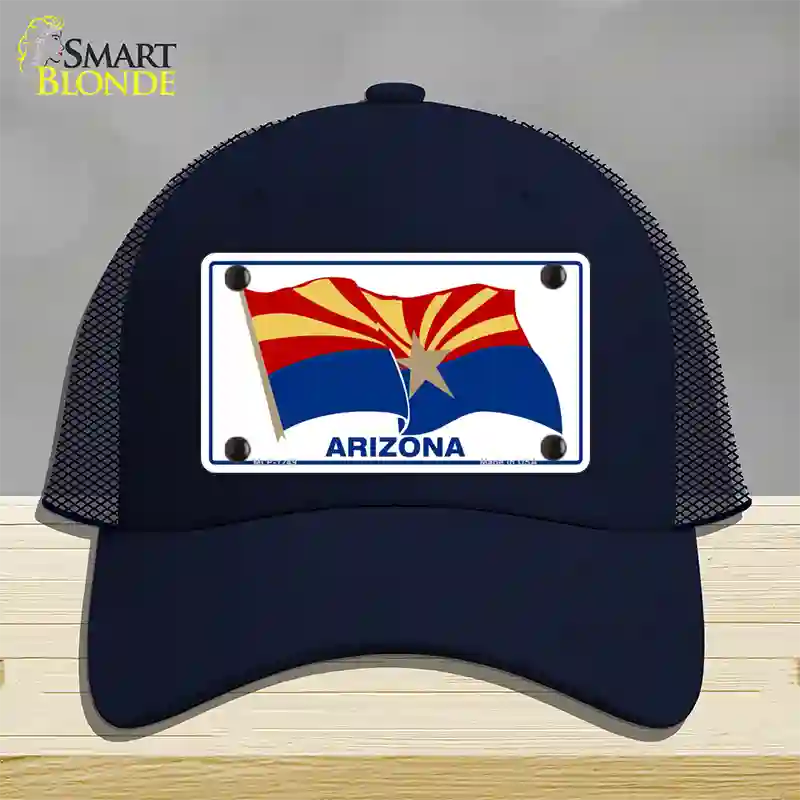 Arizona Waving Flag Novelty License Plate Hat Mesh / Navy
