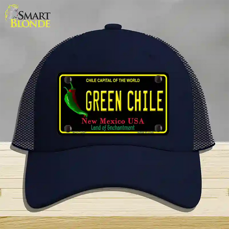 Green Chile New Mexico Black Novelty License Plate Hat Mesh / Navy