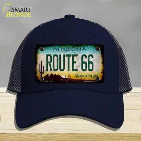 Route 66 Arizona Rusty Novelty License Plate Hat Mesh / Navy