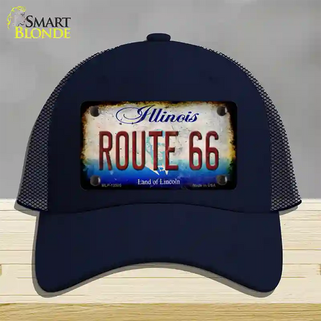 Route 66 Illinois Rusty Novelty License Plate Hat Mesh / Navy