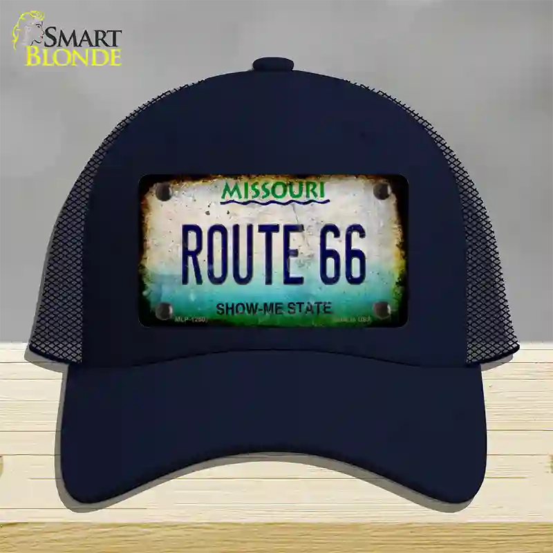 Route 66 Missouri Rusty Novelty License Plate Hat Mesh / Navy