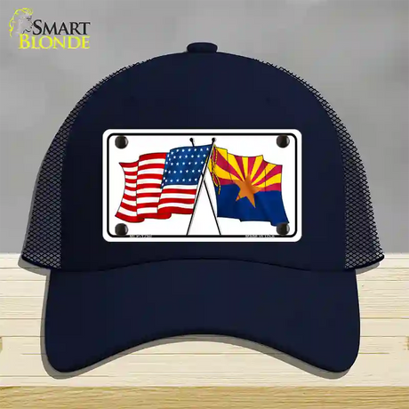 Arizona American Crossed Flags Novelty License Plate Hat Mesh / Navy