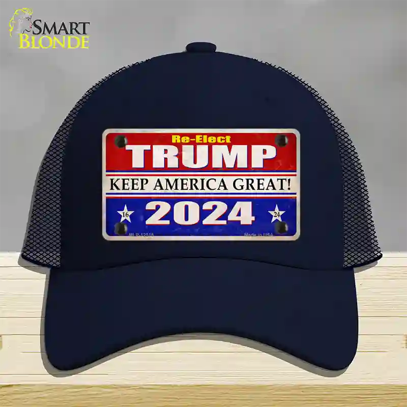 Re-Elect Trump 2024 Novelty License Plate Hat Mesh / Navy