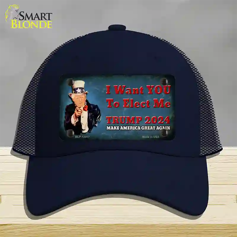 I Want You to Elect Me Trump 2024 Novelty License Plate Hat Mesh / Navy