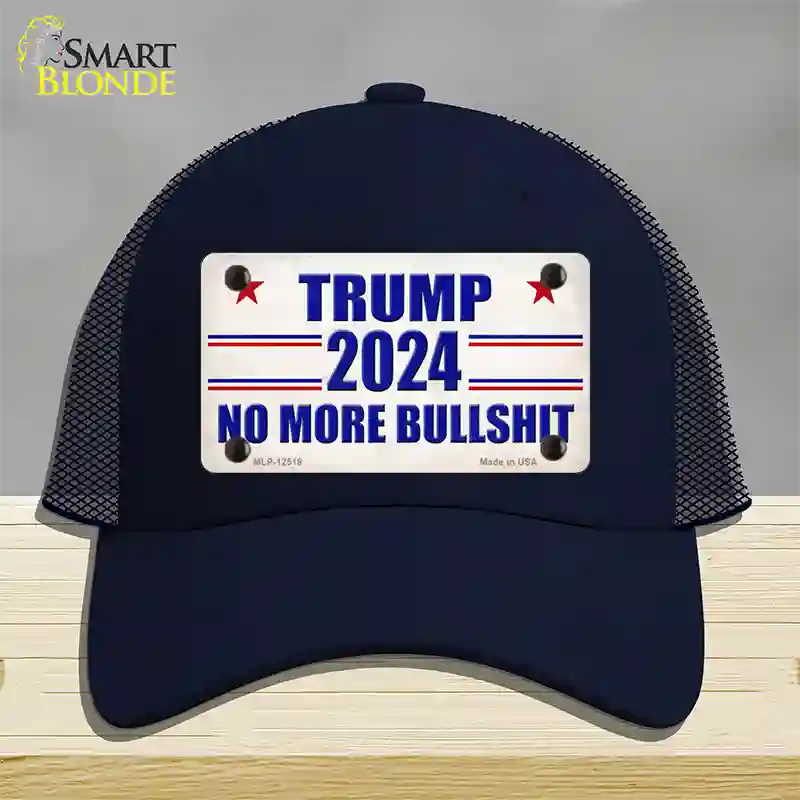 Trump 2024 No More Bullshit Novelty License Plate Hat Mesh / Navy