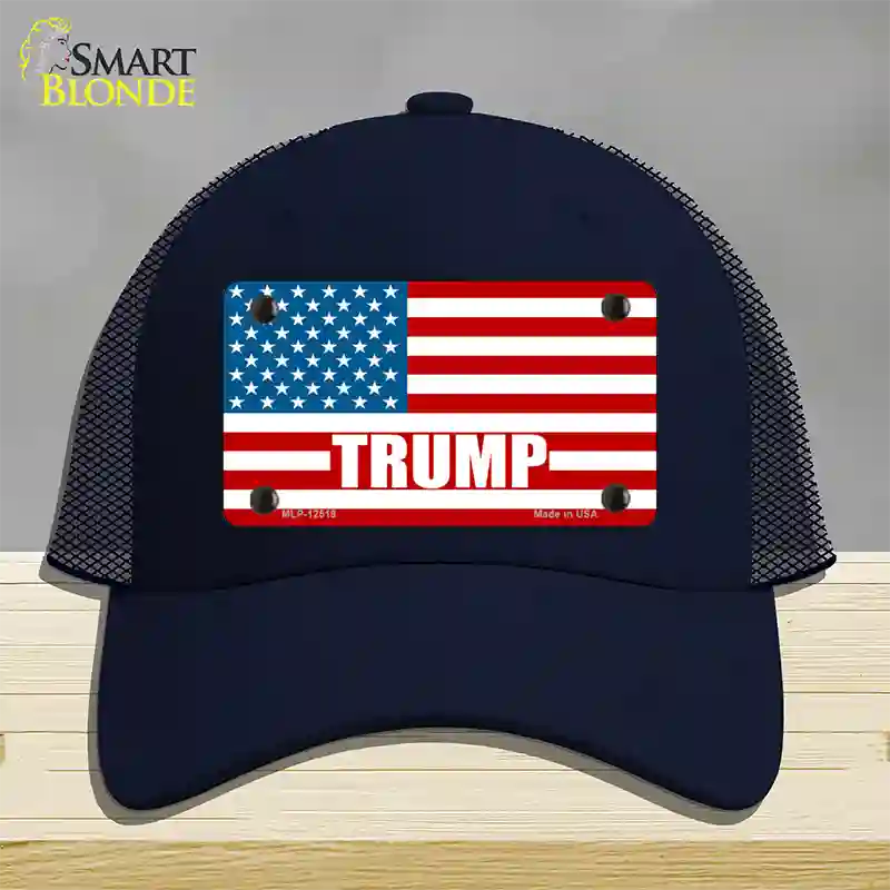 Trump American Flag Novelty License Plate Hat Mesh / Navy