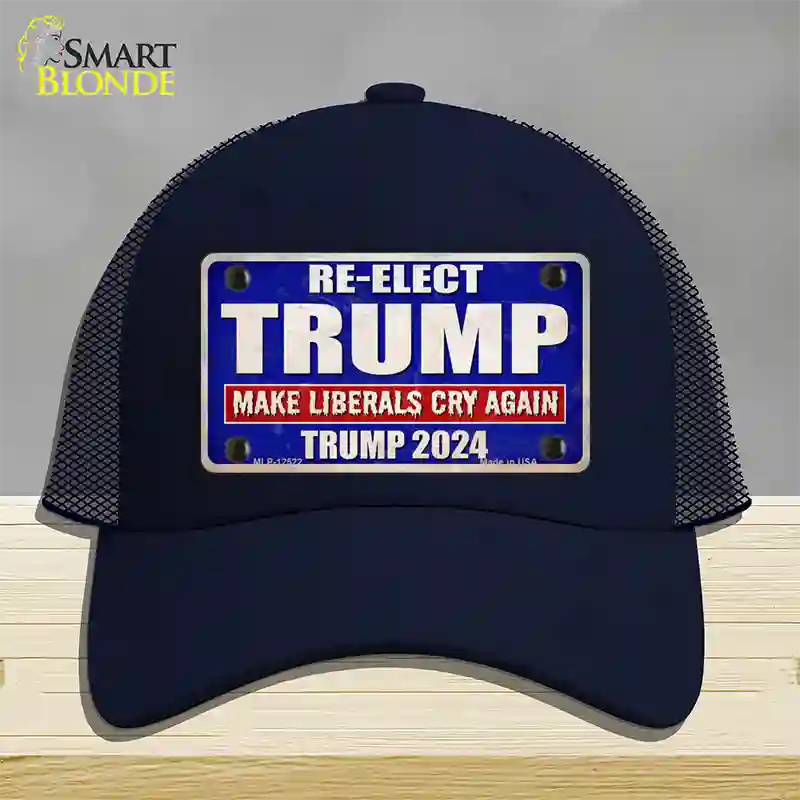 Re-Elect Trump 2024 Blue Novelty License Plate Hat Mesh / Navy