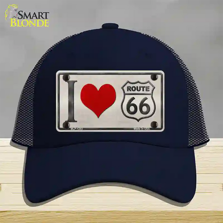 I Love Route 66 Novelty License Plate Hat Mesh / Navy