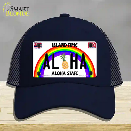 Aloha Pineapple Hawaii Novelty License Plate Hat Mesh / Navy