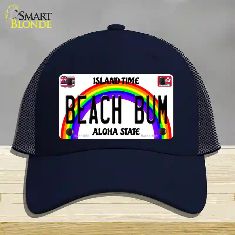 Beach Bum Hawaii Novelty License Plate Hat Mesh / Navy