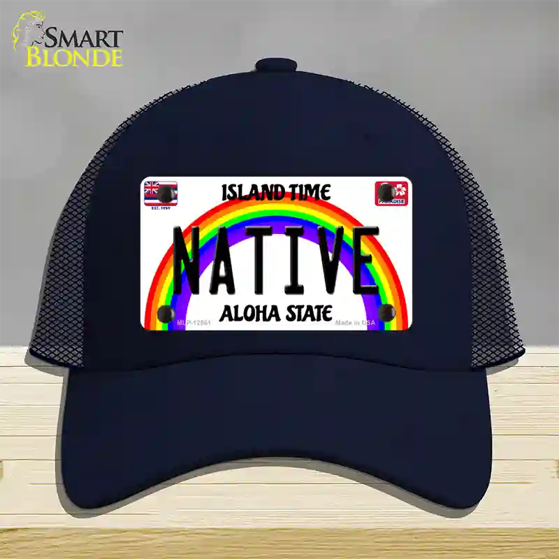 Native Hawaii Novelty License Plate Hat Mesh / Navy