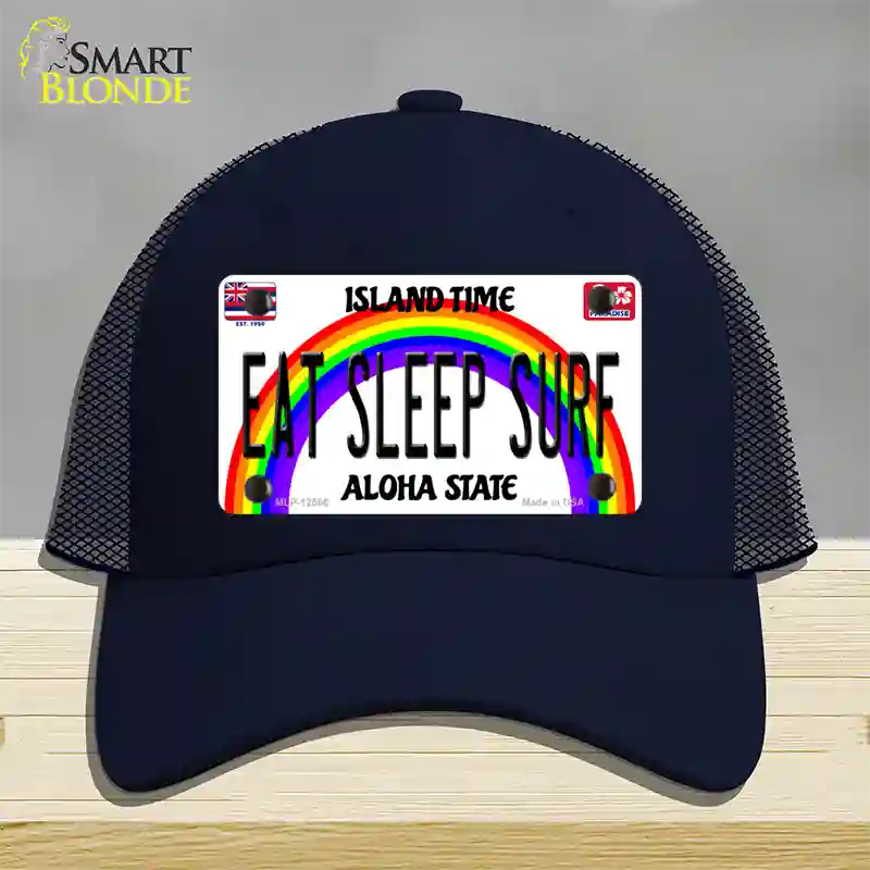 Eat Sleep Surf Hawaii Novelty License Plate Hat Mesh / Navy